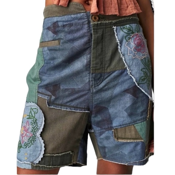 New Free People Blue Horizon Patched XS, S, M Blue High Waist Embroidered Boho - Picture 2 of 6